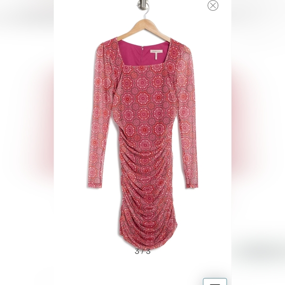 BCBG INDUAN FLORAL MESH PRINT DRESS. LG SIZE. - Picture 3 of 4